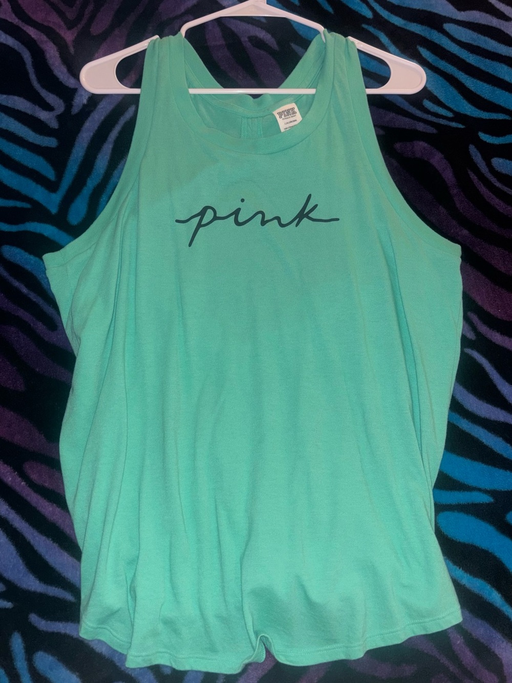 PINK Victoria's Secret Mint Green Script Logo Racerback Tank